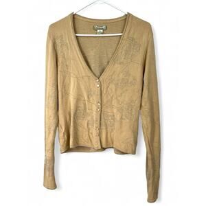 TOMMY BAHAMA XL /16 Cardigan Knit Sweater Top Embossed Silk Womens Button Front